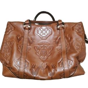 Vintage Gucci RARE Crest Embossed Leather Bag Made in Italy Large
